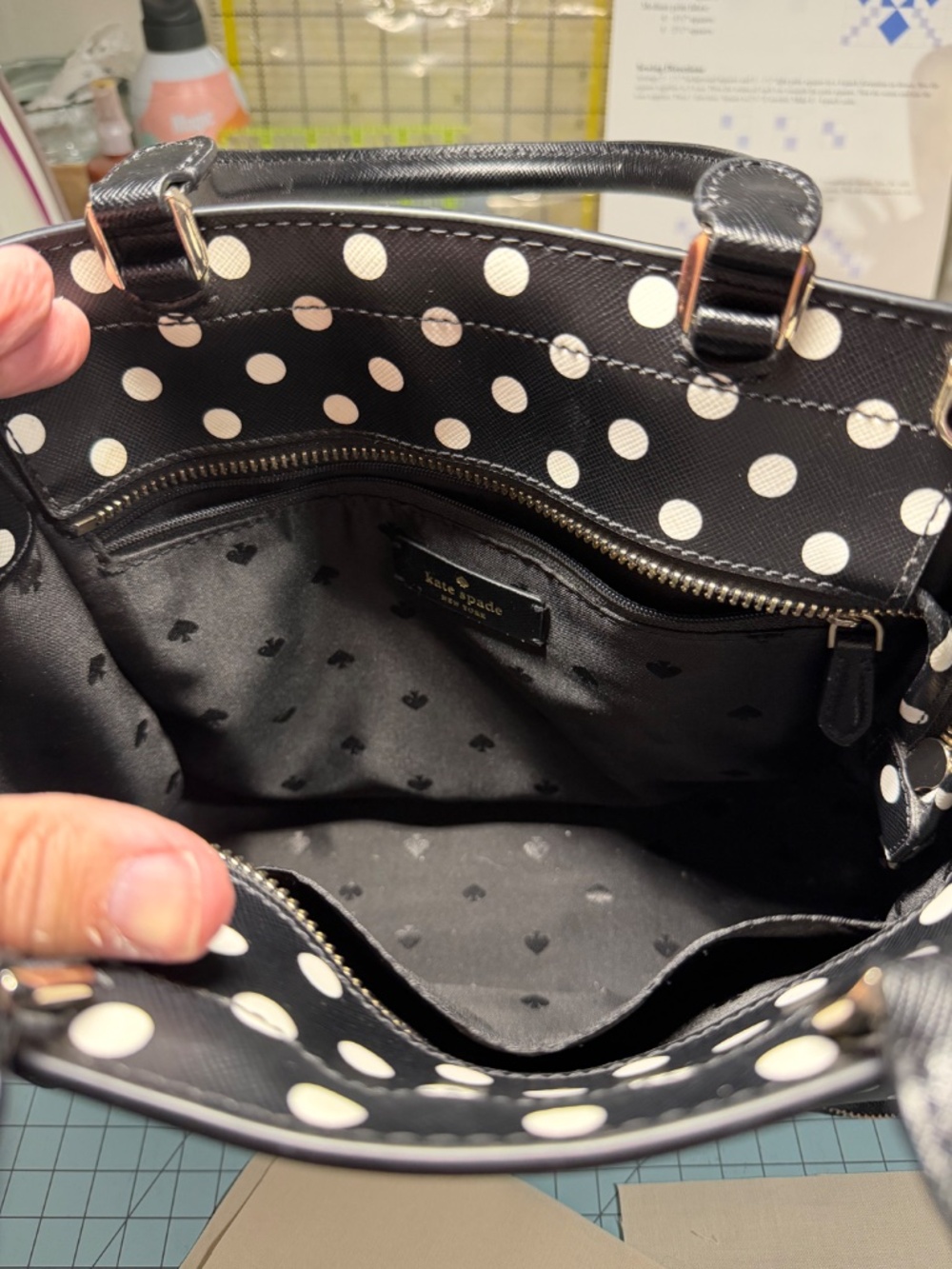 Kate Spade Staci Dot Dot Dot Satchel & Matching Wristlet – Black & White Polka - Picture 3 of 4